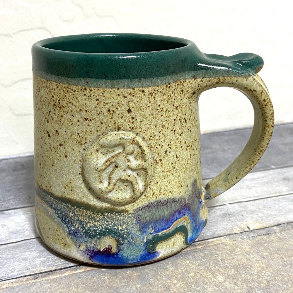 Studio Pottery Mug Running Man Signed 16oz